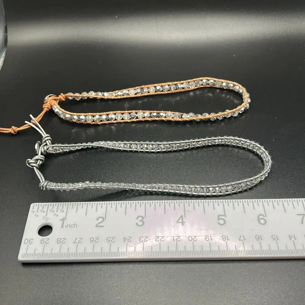 Two Victoria Emerson Wrap Bracelets #422 brown gray clear silver